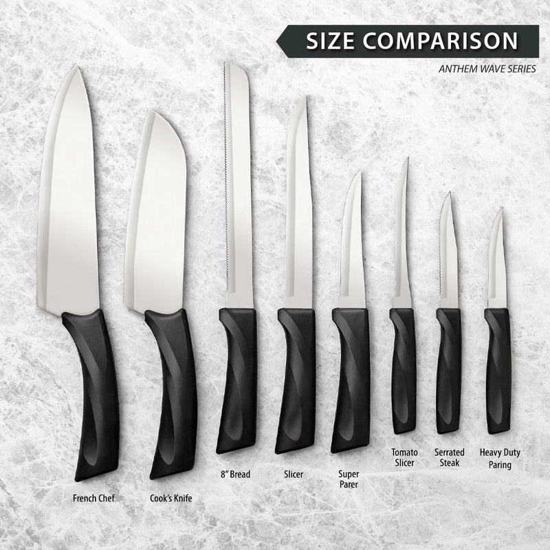 Rada Cutlery Anthem Series Bread Knife Stainless Steel Serrated Blade with Ergonomic Black Resin Handle - 8-Inch