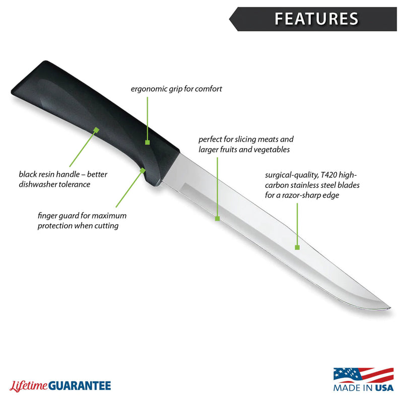 Rada Cutlery Anthem Series Slicing Knife Stainless Steel Blade with Ergonomic Black Resin Handle - 11-5/8 Inches